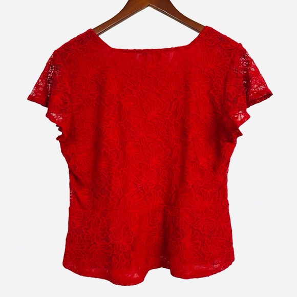 Liz Claiborne Red Floral Lace Square Neck Blouse XL Romantic Valentine's Day - Picture 3 of 4